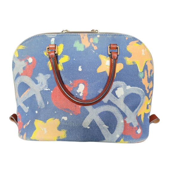 Dooney & Bourke Double Zip Graffiti Denim Satchel Bag Super Cute - Picture 4 of 12